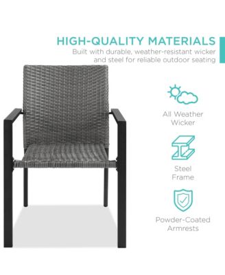 Set of 2 Wicker Chairs, Stackable Outdoor Dining Furniture w/ Armrests