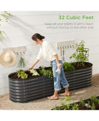 8x2x2ft Metal Raised Garden Bed, Oval Outdoor Planter Box w/ 4 Support Bars