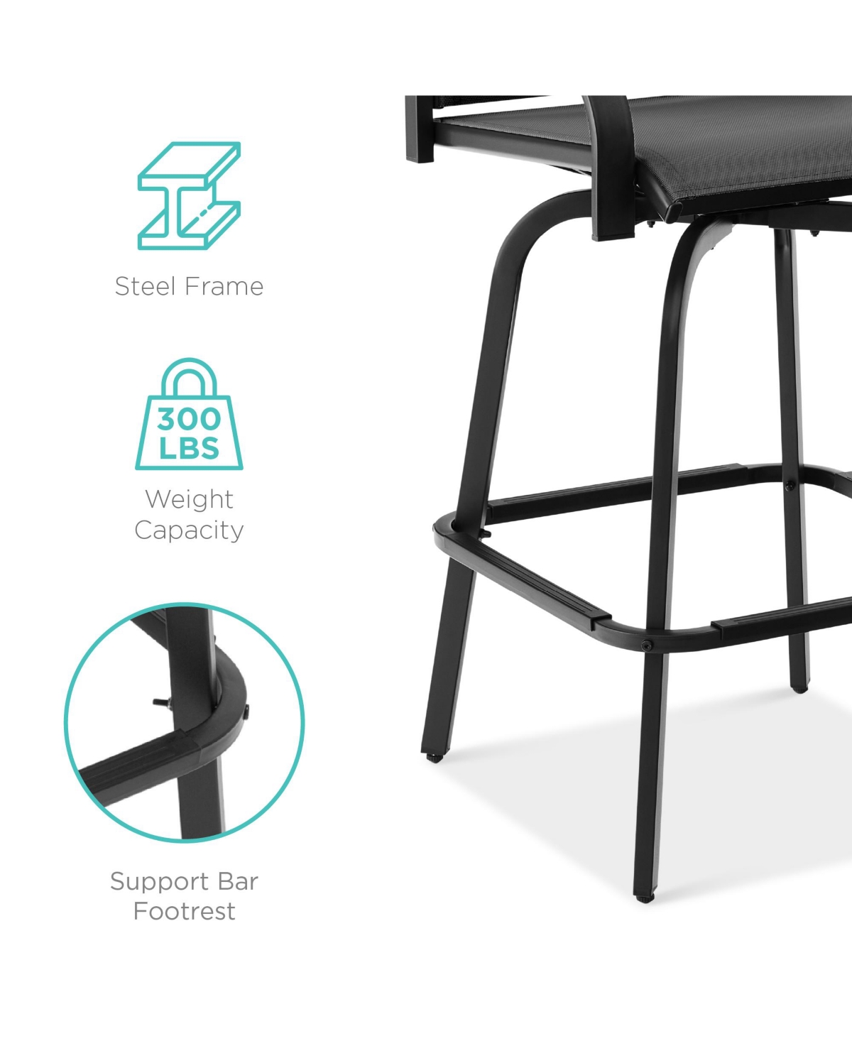 Best Choice Products Set of 2 Outdoor Swivel Bar Stools, Patio Barstool Chairs w/ 360 Rotation, All-Weather Mesh