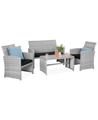 Best Choice Products 4-Piece Outdoor Wicker Patio Conversation Furniture Set w/ Table, Cushions
