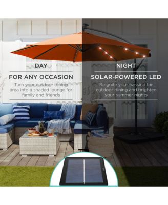10ft Solar LED Offset Hanging Outdoor Market Patio Umbrella with Adjustable Tilt