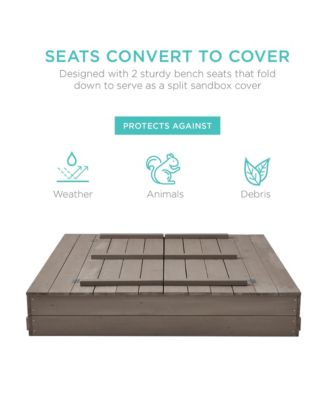 47x47-Inch Kids Wooden Outdoor Sandbox w/ 2 Foldable Bench Seats, Sand Protection, Liner