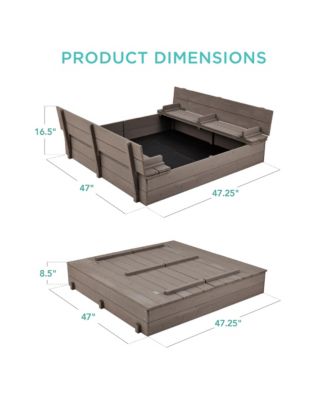 47x47-Inch Kids Wooden Outdoor Sandbox w/ 2 Foldable Bench Seats, Sand Protection, Liner