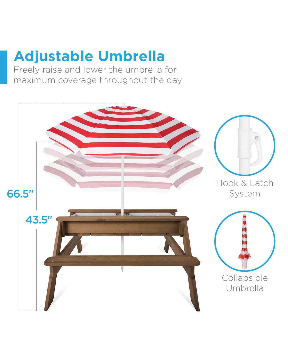 Best Choice Products Kids 3-in-1 Outdoor Convertible Activity Sand & Water Picnic Table w/ Umbrella -red