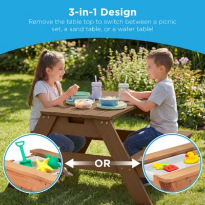 Kids 3-in-1 Outdoor Convertible Activity Sand and Water Picnic Table w/ Umbrella