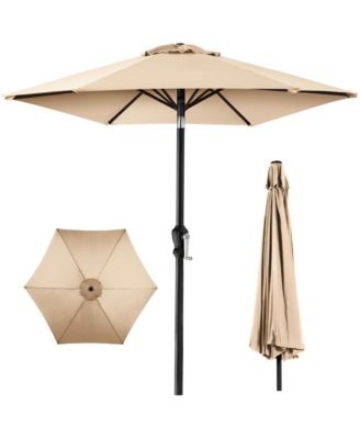 10ft Outdoor Steel Market Patio Umbrella w/ Crank, Tilt Push Button, 6 Ribs