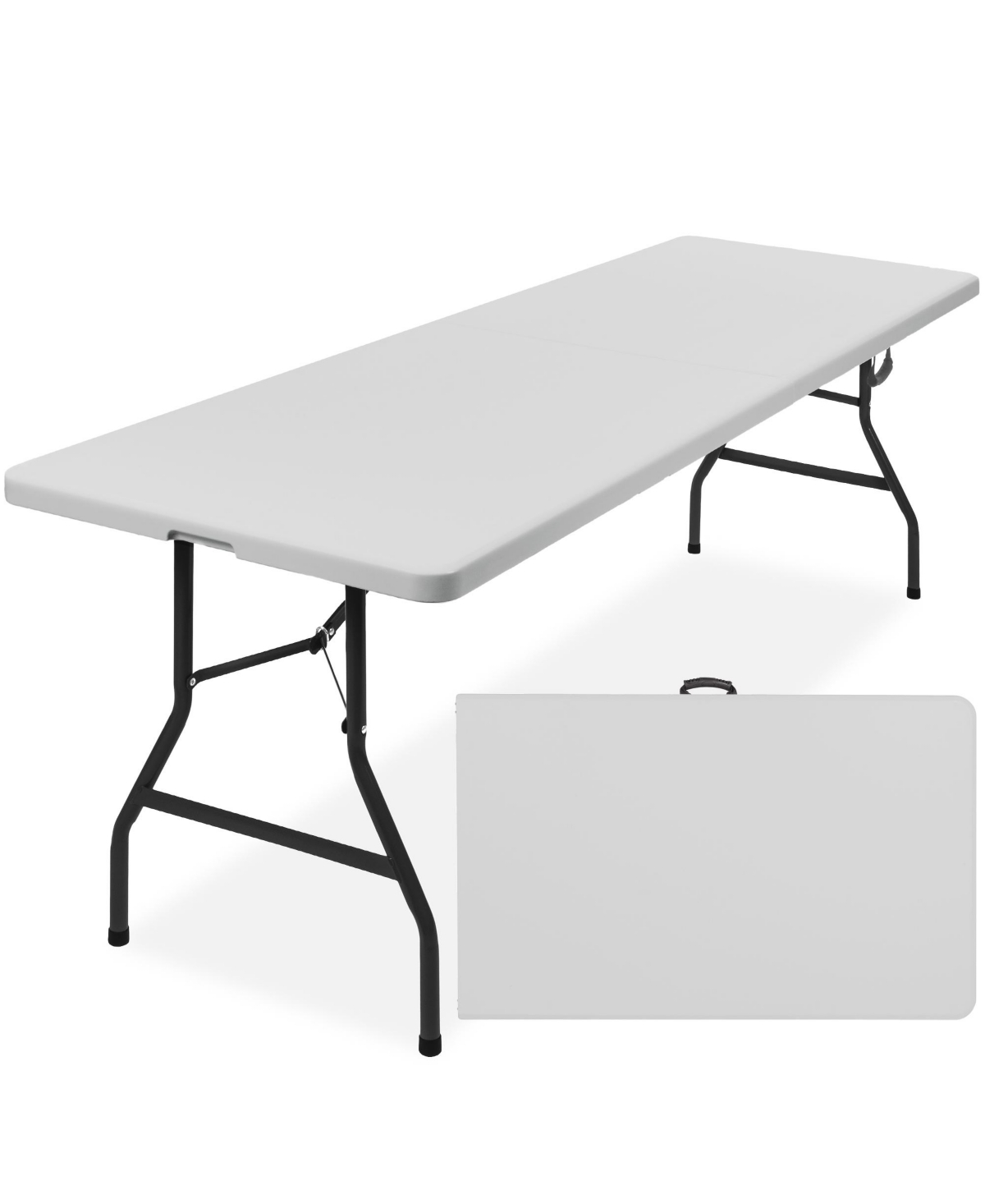 8ft Plastic Folding Table, Indoor Outdoor Heavy Duty Portable w/ Handle, Lock for Picnic - Dark gray