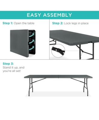 8ft Plastic Folding Table, Indoor Outdoor Heavy Duty Portable w/ Handle, Lock for Picnic