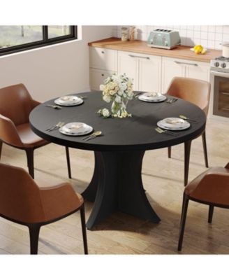 47.24-Inch Wood Farmhouse Kitchen Round Dining Table for 4-6, Small Dinner Table