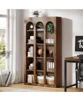 5-Tier Farmhouse Tall Bookshelf, 70.87-Inch Rustic Wood Bookcase with Open Shelves, Large Mid Century Modern Book Shelf