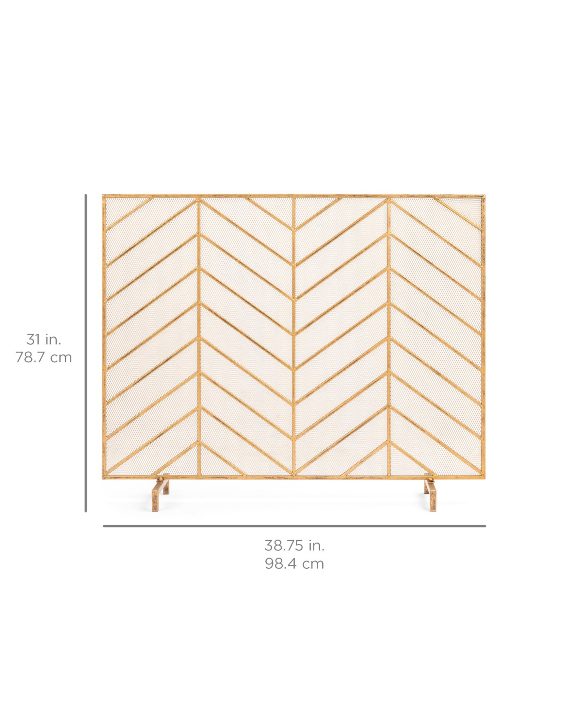 Best Choice Products 38x31in Single Panel Handcrafted Iron Chevron Fireplace Screen w/ Distressed Finish