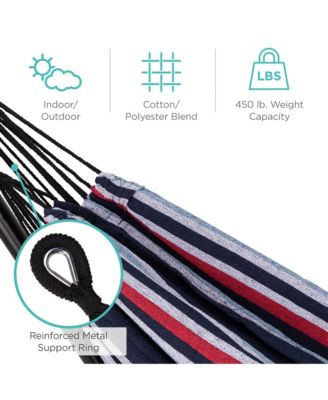 2-Person Brazilian-Style Cotton Double Hammock with Stand Set w/ Carrying Bag