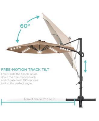 10ft 360-Degree Solar LED Lit Cantilever Patio Umbrella, Outdoor Hanging Shade