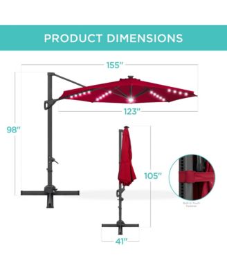 10ft 360-Degree Solar LED Lit Cantilever Patio Umbrella, Outdoor Hanging Shade