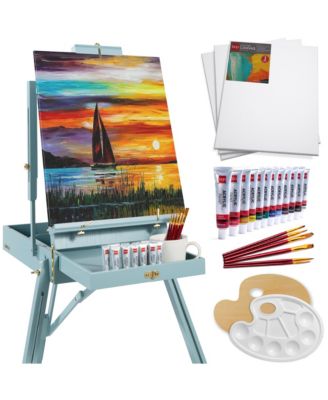 French Easel, 32pc Beginners Kit Portable Wooden Adjustable Tripod  w/ Paint Supplies