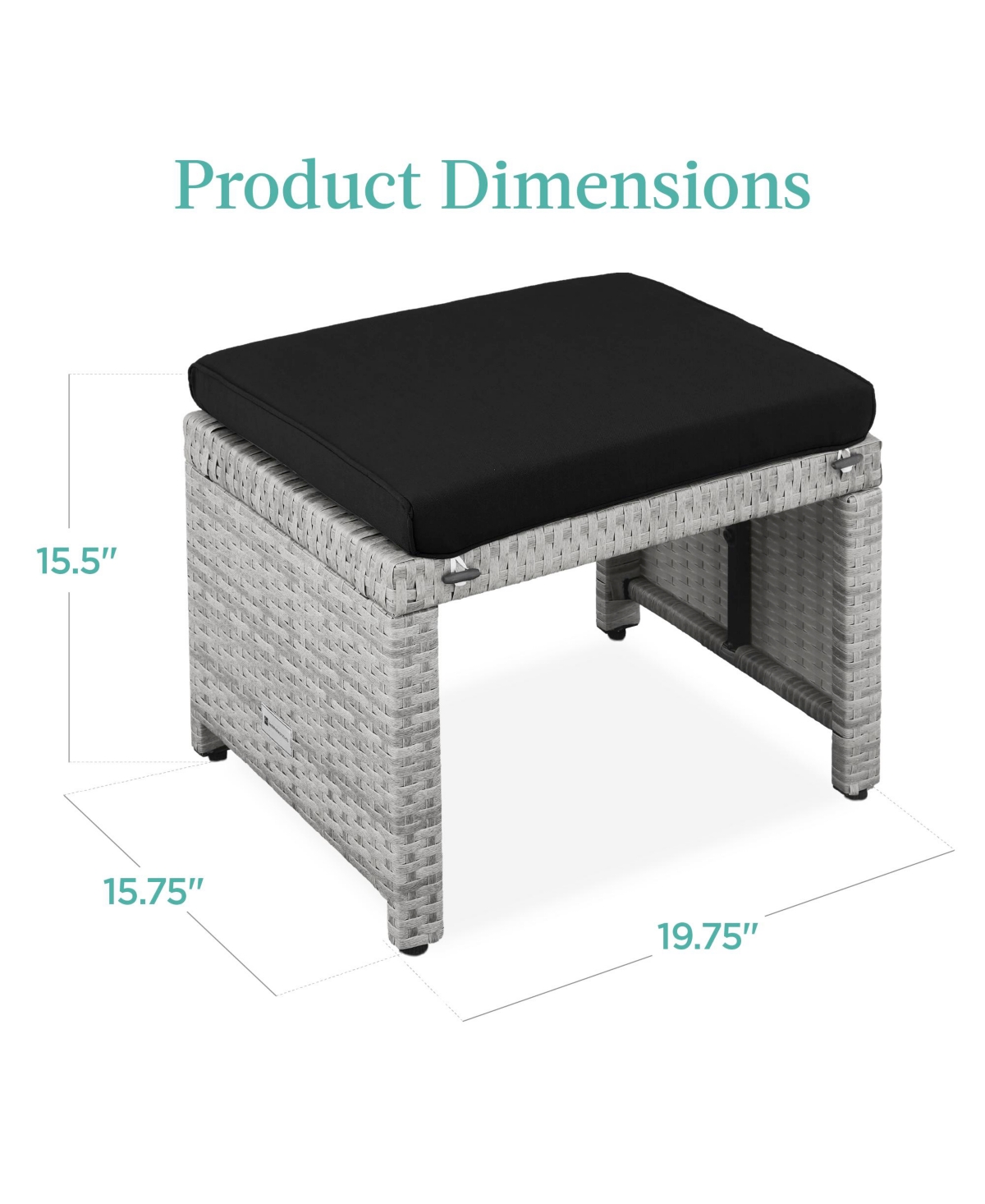 Best Choice Products Set of 2 Multipurpose Patio Wicker Ottomans w/ Removable Cushions, Steel Frame -black