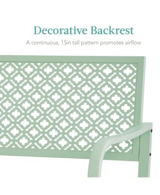 Indoor Outdoor Steel Garden Bench w/ Geometric Backrest, Foot Levelers