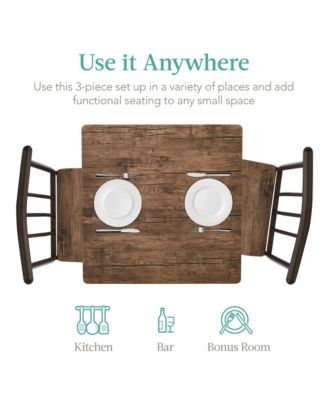 3-Piece Indoor Metal Wood Square Dining Table, Furniture Set w/ 2 Chairs