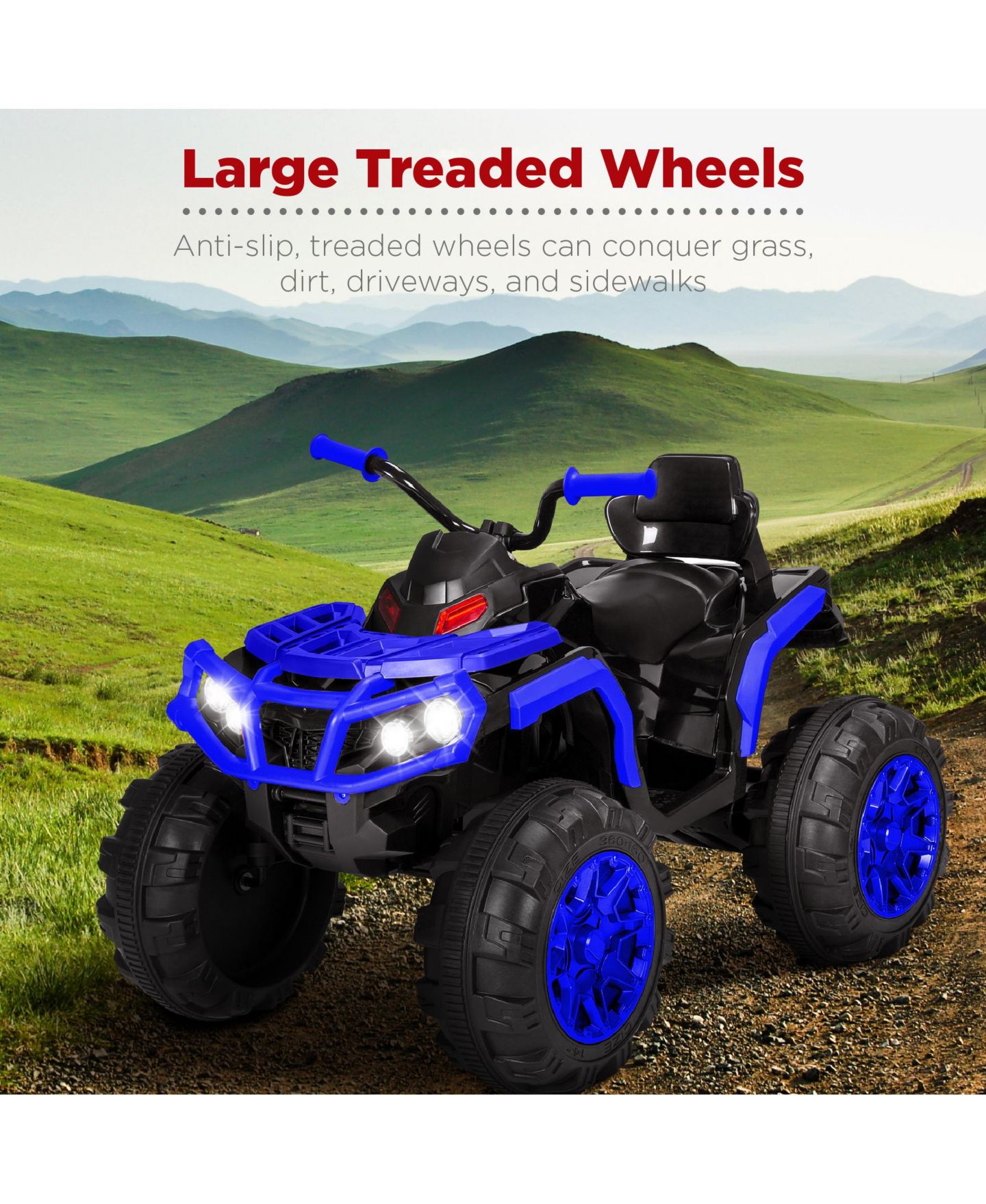 Детская игрушка Best Choice Products 12V Kids Ride-On ATV with Bluetooth, LED Lights & Treaded Tires, 66 lbs Capacity, Ages 3-7, цвет: Синий — фото 4