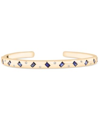 Macy's - Lab Created Blue Sapphire (1-1/3 ct. t.w.) & Lab Created White Sapphire (1/10 ct. t.w.) Cuff Bangle Bracelet in 14k Gold-Plated Sterling Silver