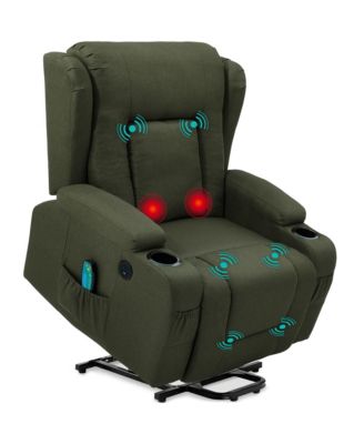 Electric Power Lift Linen Recliner Massage Chair Furniture w/ USB Port, Heat, Cupholders