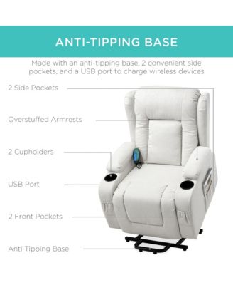 Electric Power Lift Linen Recliner Massage Chair Furniture w/ USB Port, Heat, Cupholders