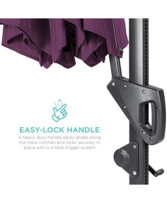 10ft 360-Degree Solar LED Lit Cantilever Patio Umbrella, Outdoor Hanging Shade