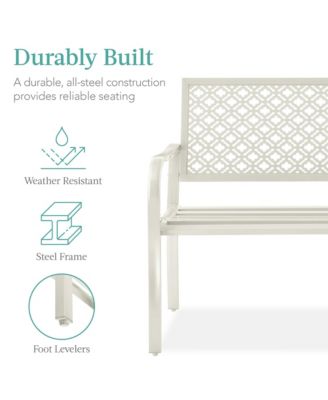 Steel Frame Geometric Backrest Foot Levelers Garden Bench