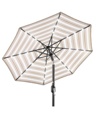 10Ft Solar LED Lighted Patio Umbrella with Crank, Tilt, Push Button, and 6 Ribs