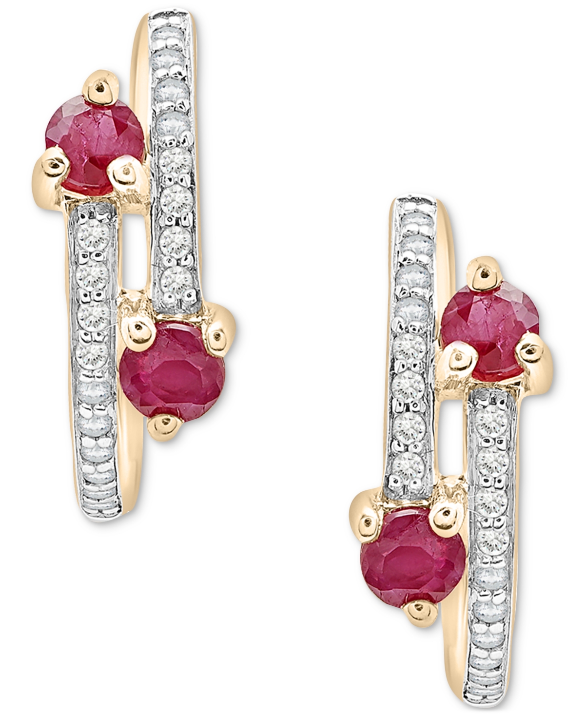 Macy's Ruby (1/3 Ct. T.w.) & Diamond (1/10 Ct. T.w.) Bypass Small Hoop Earrings In 14k Gold-plated Sterling In Ruby