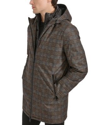 Men's Water-Resistant Hooded Stadium Coat with Removable Puffer Bib