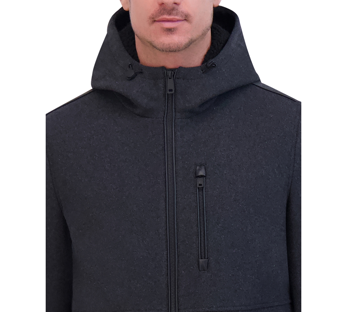 Kenneth Cole Men's Wool Melton Polyurethane Piping Detail Coat
