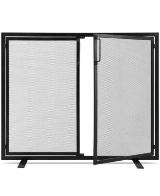 38.5x31in 2-Door Fireplace Screen, Handcrafted Wrought Iron Spark Guard w/ Magnetic Doors