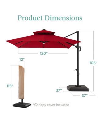 10x10ft 2-Tier Square Outdoor Solar LED Cantilever Patio Umbrella w/ Base Included