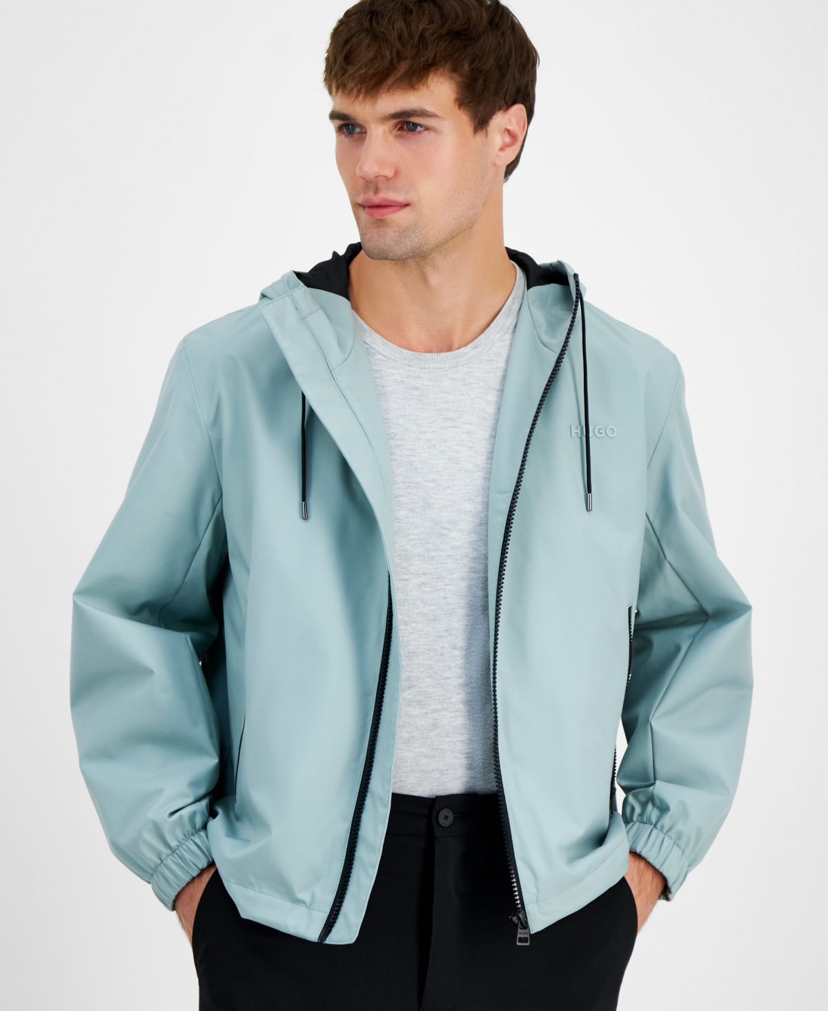 Hugo Boss Hugo By  Men's Slim-fit Lightweight Hooded Water-repellent Windbreaker Jacket In Light Blue