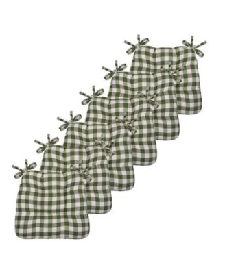 Country Living Gingham Plaid Checkered Country Farmhouse Chair Cushion Pads - 6 Piece  16 in. L x 15 in. W x 3.5 in. D