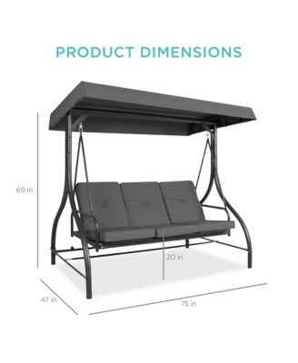 3-Seat Outdoor Converting Canopy Swing Glider Patio Hammock w/ Removable Cushions