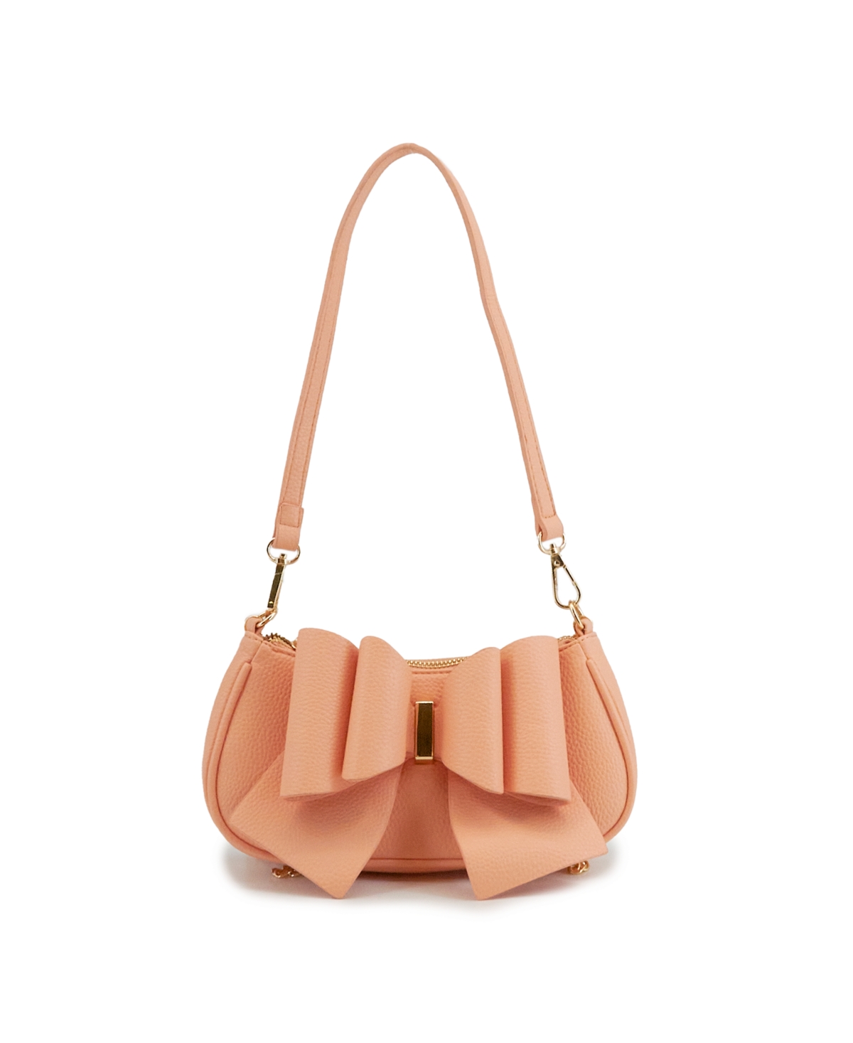 Mini Baguette Bow Pebble Shoulder Bag - Coral