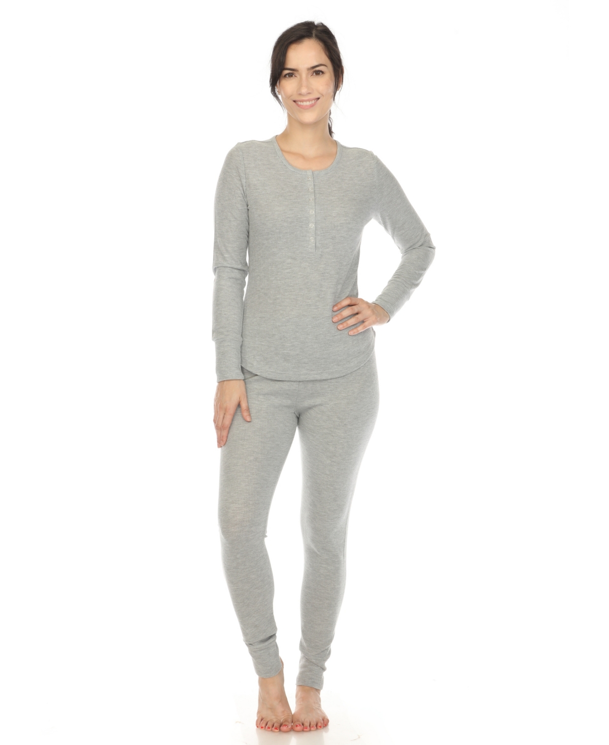 White Mark Women's Waffle Pajama Set In Light Grey