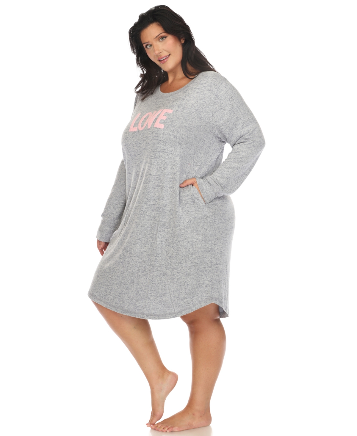 White Mark Plus Size Long Sleeve Sleepshirt In Denim Blue