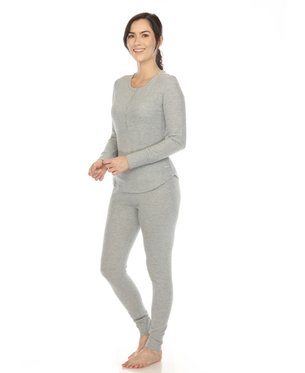 White Mark Women's Waffle Pajama Set In Light Grey