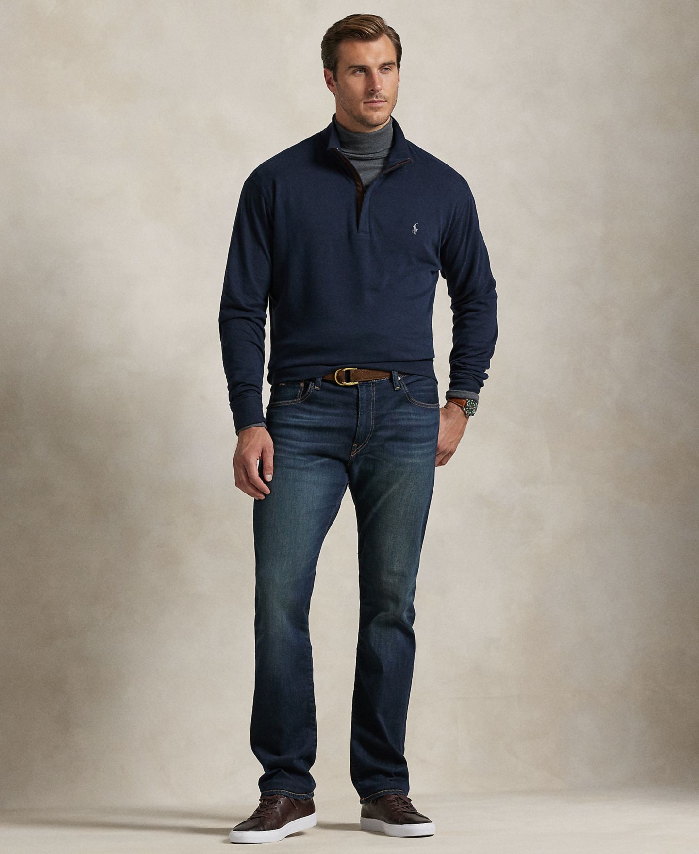 Мужской свитер Polo Ralph Lauren Big & Tall Luxury Jersey Quarter-Zip Pullover, цвет: Тёмно-синий — фото 4