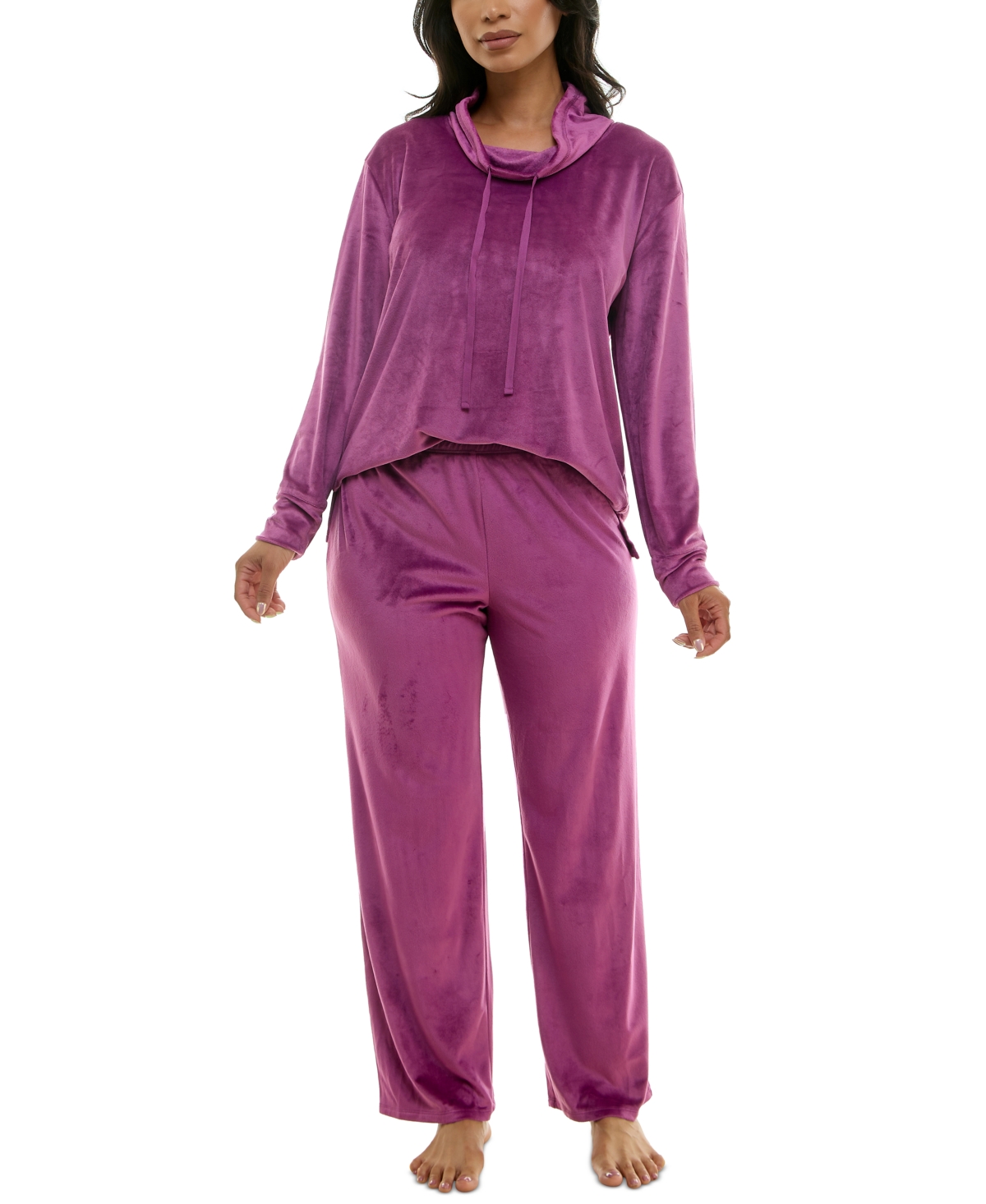 Women's Long-Sleeve Hooded Velour Pajama Set - Dark Purpl