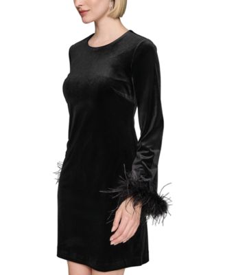 Women's Velvet Feather-Trim Dress