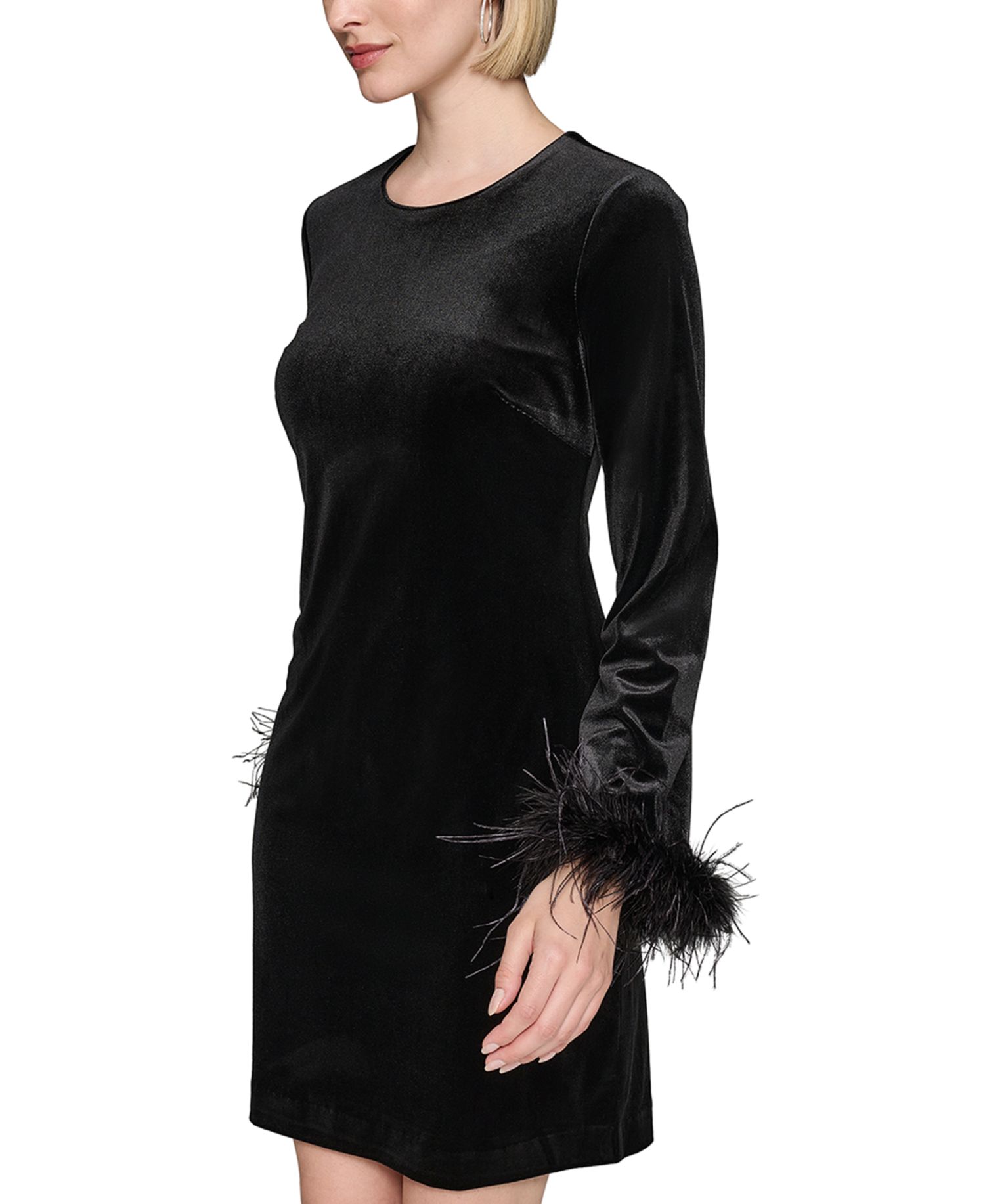 Women's Velvet Feather-Trim Dress