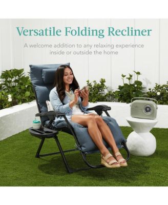 Oversized Zero Gravity Chair, Folding Recliner w/ Removable Cushion, Side Tray