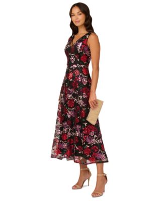 Black Adrianna Papell high quality floral embellished dress