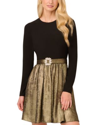 by Adrianna Papell Women's Long-Sleeve Belted Dress