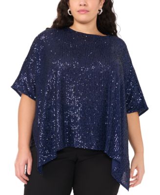 MSK Plus Size Sequined Boat Neck High Low Poncho Top Macy s