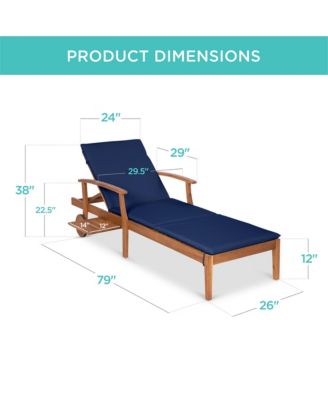 79x26in Acacia Wood Adjustable Backrest Outdoor Chaise Lounge Chair with Table and Wheels